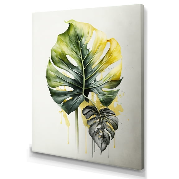 Designart Yellow And Grey Philodendron Leaf II Canvas Wall Art