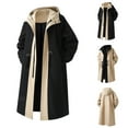 thumbnail image 6 of Mens Long Plush Trench Coat With Hood Color Block Mid Length Belted Long Sleeve Windbreaker Jacket, 6 of 6