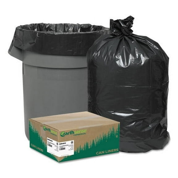 Earthsense Linear Low Density Recycled Can Liners, 45 gal, 1.25 mil, 40" x 46", Black, 10 Bags/Roll, 10 Rolls/Carton