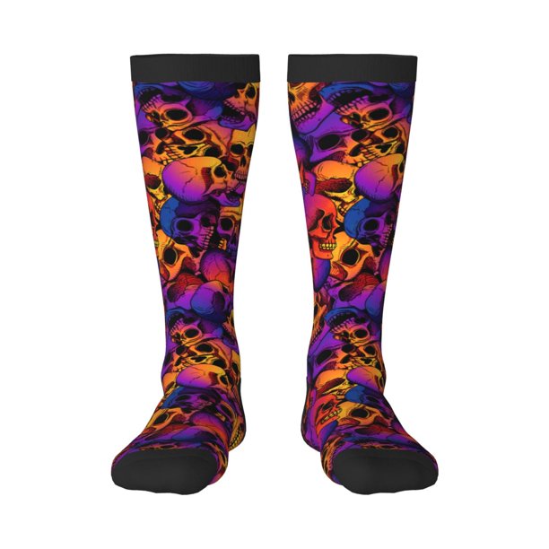 Fotbe Skull Calcetas Divertidas Estampadas para Hombre y Mujer, Calcetas de Algodón hasta la Rodilla para Caminar, Correr, Enfermería y Embarazo