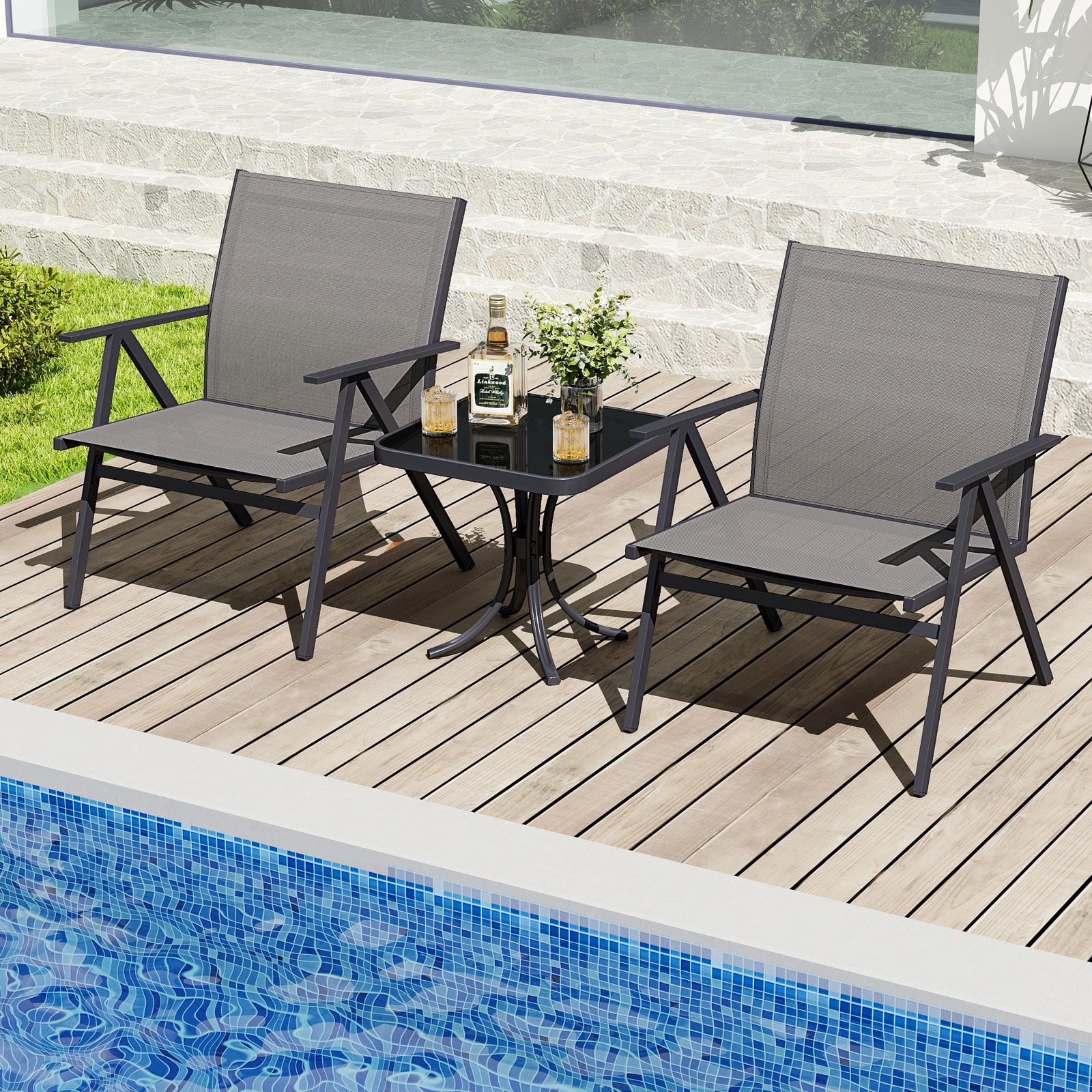 Topbuy Patio Chairs Set of 4 Outdoor Lounge Leisure Armchair w/ Sturdy Metal Frame & Breathable Seat Back