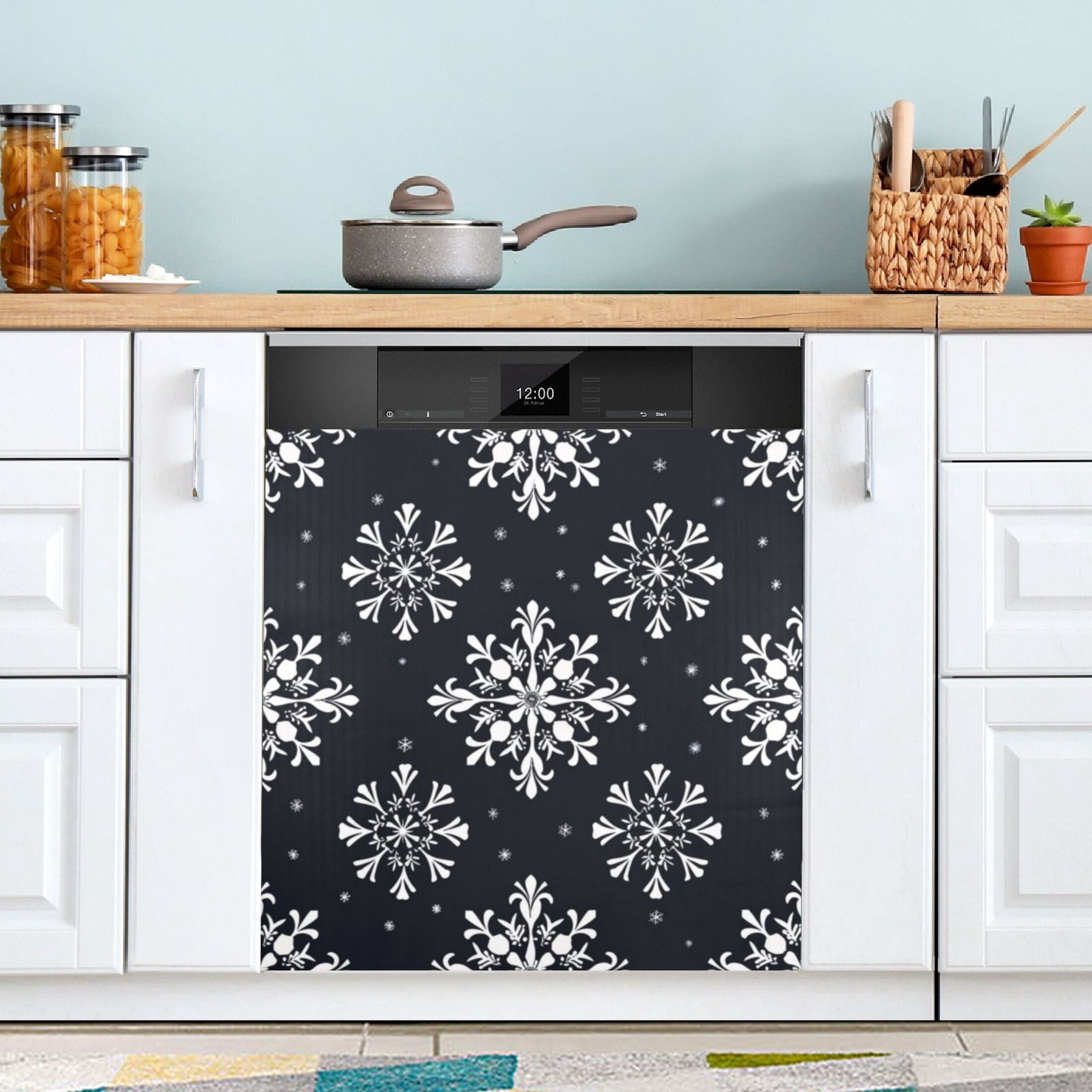 Dishwasher Magnetic Sticker 23x26 Inch Refrigerator Magnetic Sticker Washing Machine Magnetic Sticker Kitchen Panel Magnetic Sticker Home Decor Snowflake with Black Background