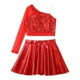 thumbnail image 3 of YONGHS Girls Hip Hop Jazz Dance Performance Outfits Kids Sequins Crop Top with Metallic Flared Skirt Red 8, 3 of 7