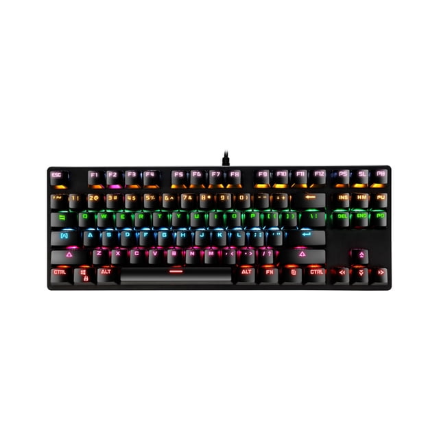 K7 Wired Keyboard Sensitive Plug Play RGB Cool Light USB2.0 87 Keys USB Keyboard for Players - Black