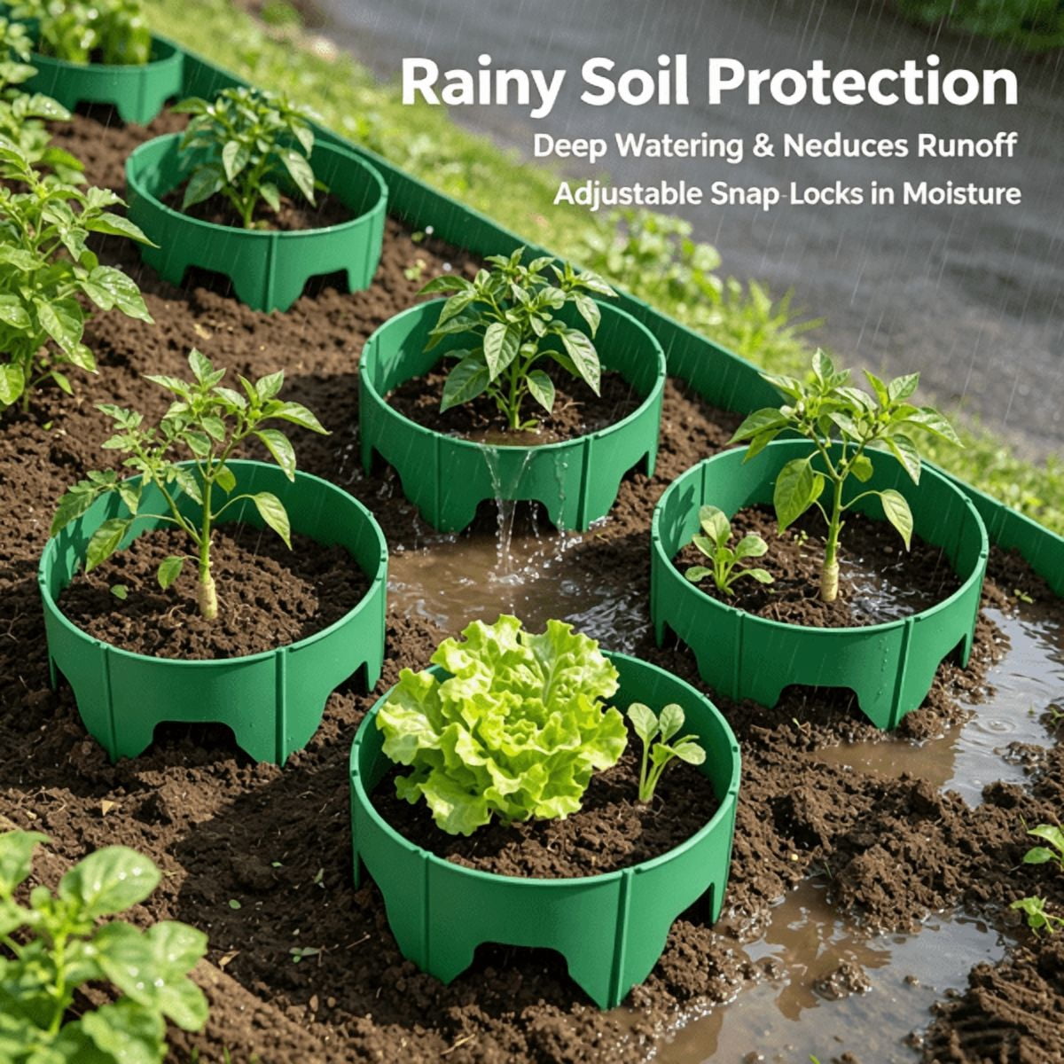 Adjustable Interlocking Plant Grow Rings, PP Plastic Plant Guard with Snap‑Together Panels, Garden Plant Border for Vegetables, Flowers, Shrubs & Young Trees