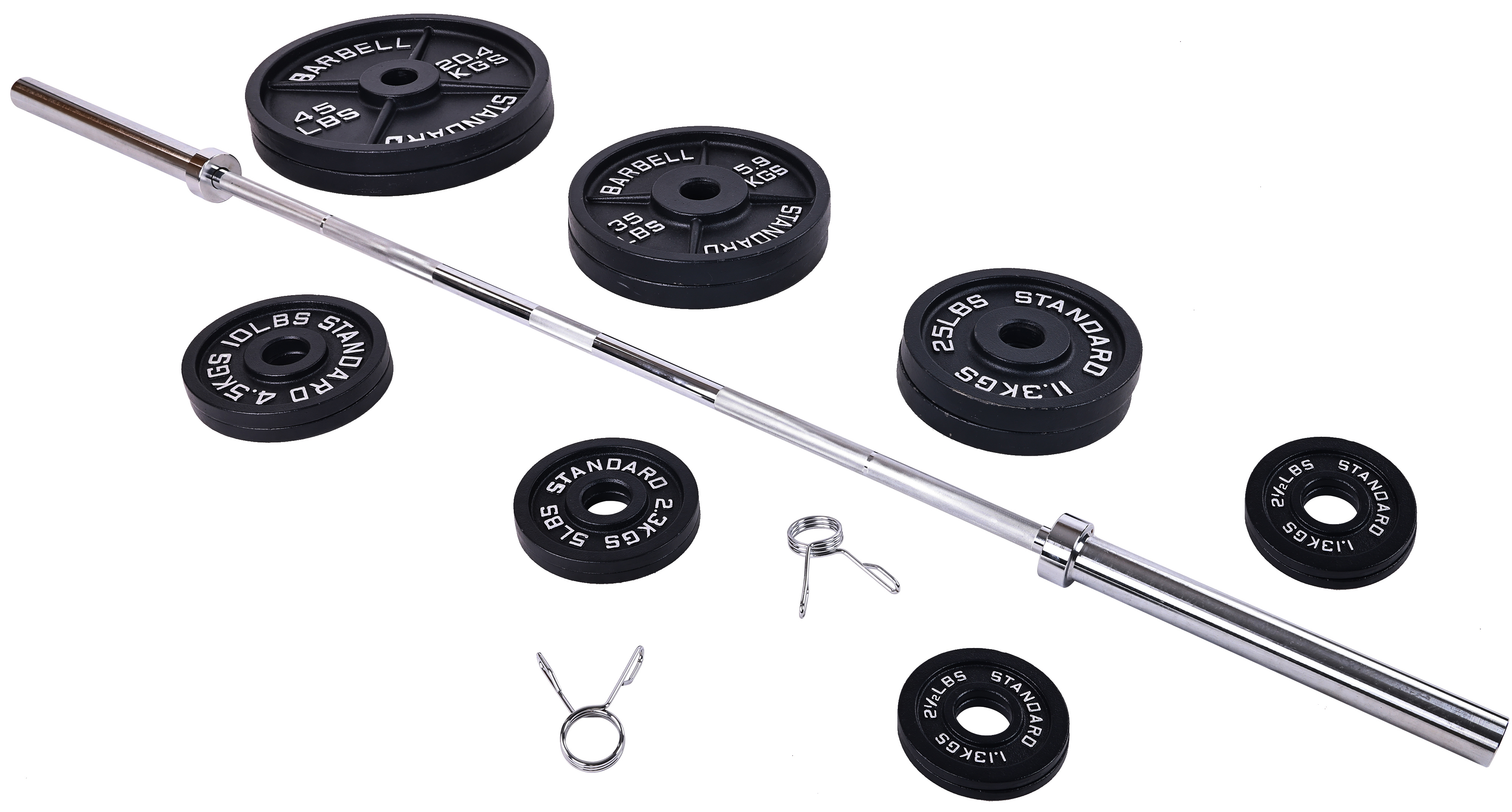 BalanceFrom Cast Iron Olympic Weight Including 7FT Olympic Barbell and Clips, 300-Pound Set (255 Pounds Plates + 45 Pounds Barbell), Multiple Packages - image 5 of 6