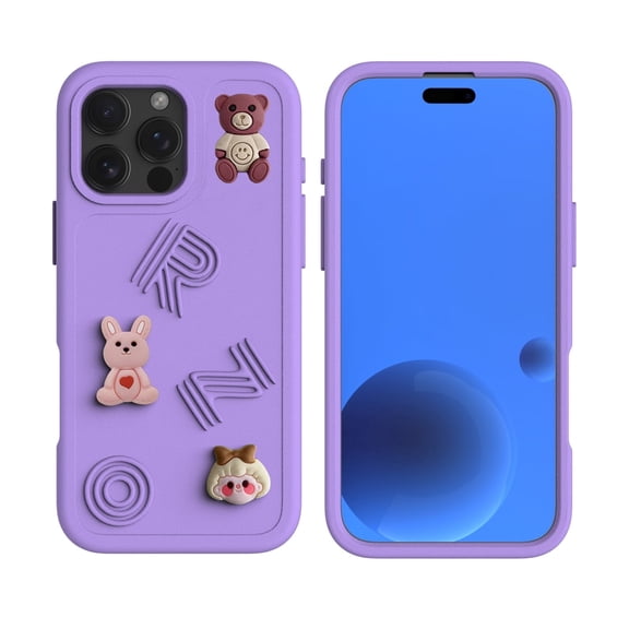 Allytechgroup Rugged Design Cute Cartoon Soft Shell Back Cover Cell Phone Case with Protective Case Cover for Apple iPhone 17 Pro, Purple