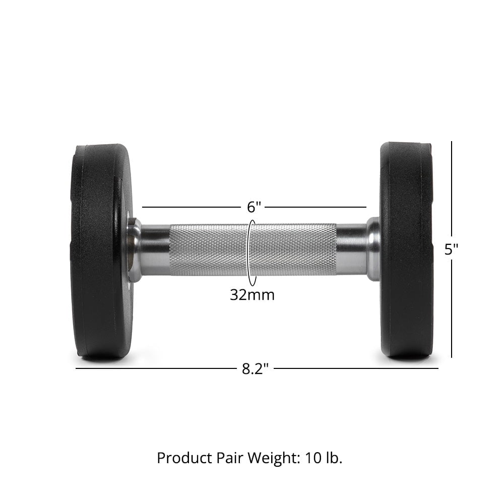 Titan Fitness 5 LB Set Round Urethane Dumbbells, Medium Volcano Knurling, 32mm Grip, Easy-to-Read Weight Indicators, Free Weights for Strength Training
