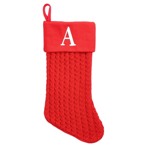Cable Knit Monogram "A" Christmas Stocking, Red and White, 18", by Holiday Time