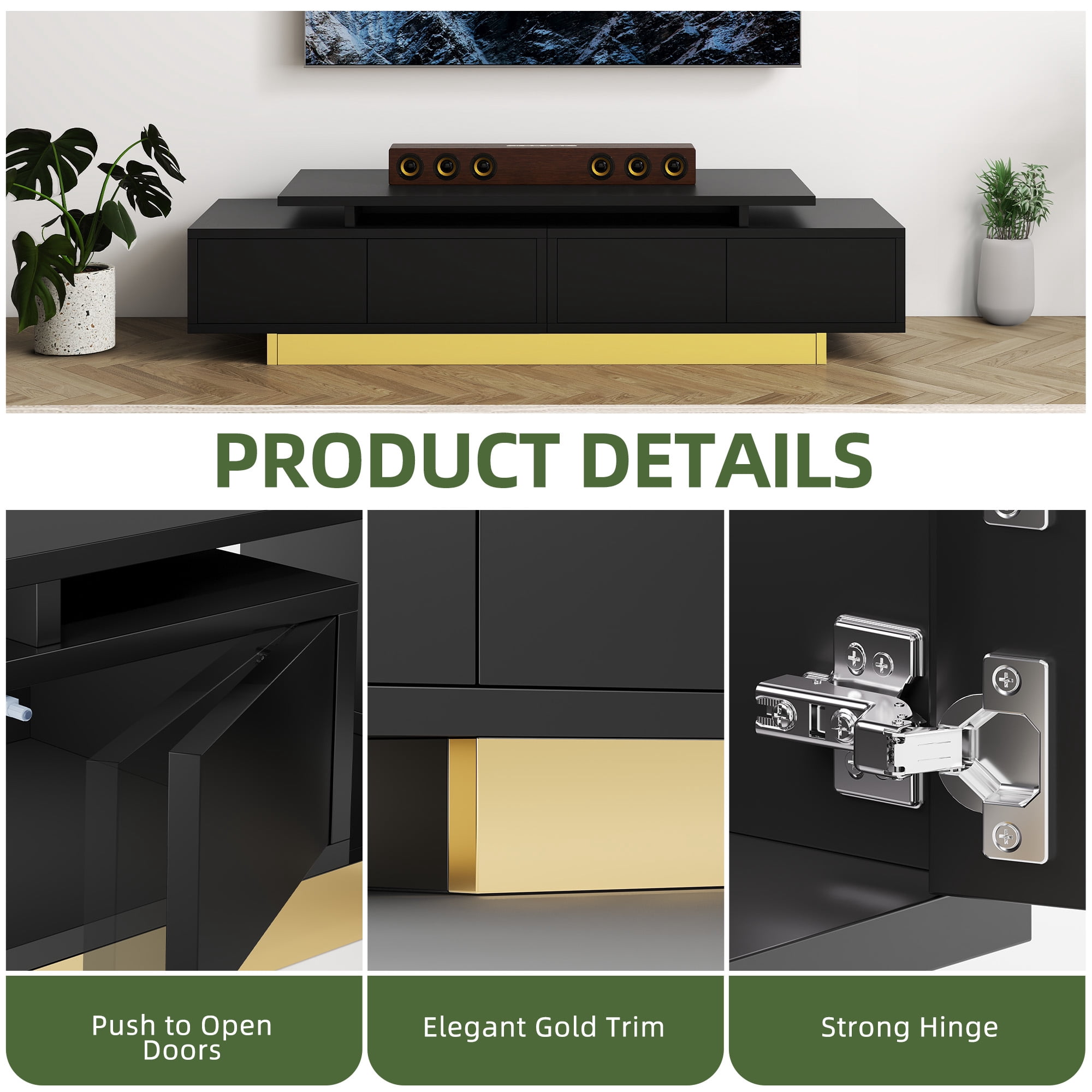 Uforic Modern TV Stand for Living Room w/ Ample Storage, Extendable Entertainment Center 63" to 89", Black