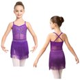 thumbnail image 3 of iiniim Girls Sparkly Rhinestone Tassel Dress Latin Jazz Ballroom Salsa Dance Leotard Fringe Skirted Purple 12, 3 of 7