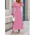 thumbnail image 2 of Vestido de Mujer PRETTYGARDEN de Punto Acanalado con Escote en V Maxi Rosa S, 2 of 8