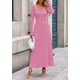 thumbnail image 2 of Vestido PRETTYGARDEN XXL Rosa Maxi de Punto con Cuello en V y Canalé, 2 of 8