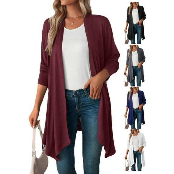 Gustave Open Front Draped Cardigan for Women Casual Long Sleeve Duster Cardigans Lightweight Solid Sweater Outwear "Red, S"