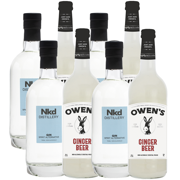 Nkd Distillery Gin 4 Pack Alternative Premium Non-Alcoholic Spirit 750 ML Bottles w 4 Pack Owen’s Mixers Ginger Beer 750 ML Bottles - Perfect for Mocktails - A
