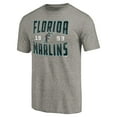thumbnail image 2 of Men's Gray Florida Marlins Cooperstown Collection Vintage Antique Stack Tri-Blend T-Shirt, 2 of 3