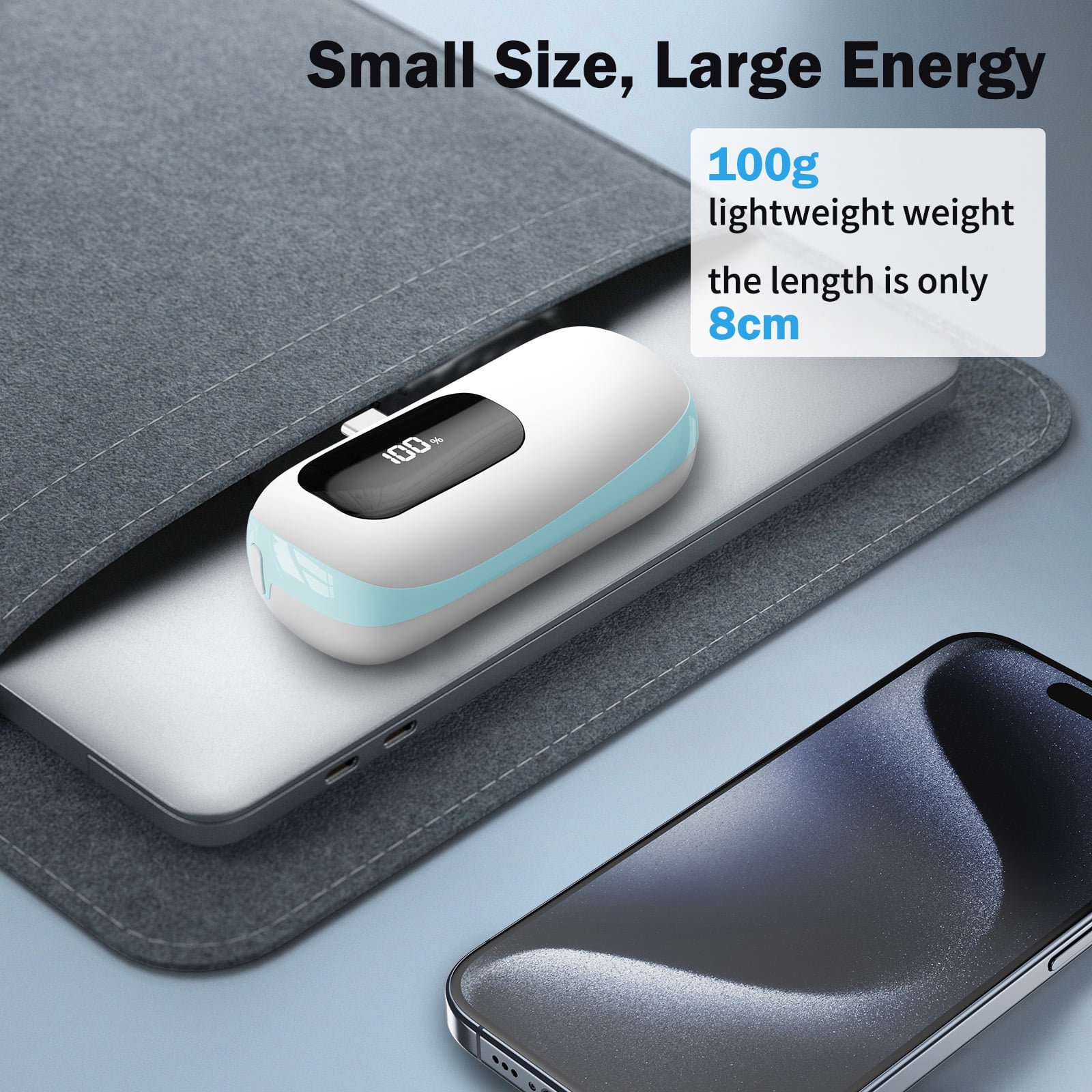 VILINICE Portable Charger 5000mAh Power Bank with LCD Display, 20W Quick Charge USB-C Battery Pack Compatible with iPhone16/15 Series, Android, Samsung, Pixel, Blue