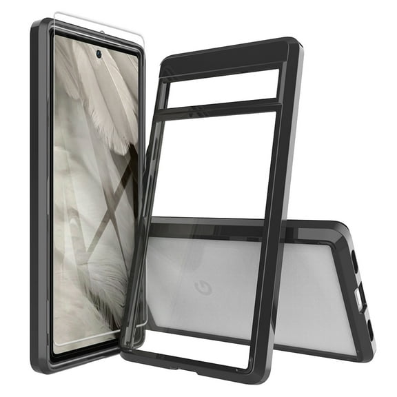 Allytech Google Pixel 7A Case with Screen Protector, Clear Transparent Acrylic Anti-Yellow Shockproof Anti-Scratch Slim Fit Lightweight Case Cover for Google Pixel 7A 6.1" 2023 - Black