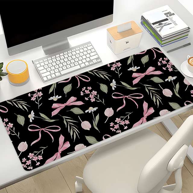 Baziabbo Black Desk Mat,XXL Extended Large Mouse Pad,Cute Gaming Mousepad with Stitched Edge,Non-Slip Rubber Base Keyboard Desk Pad for Home Office Study Game