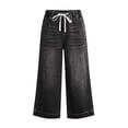 thumbnail image 2 of Capris Jeans for Women Trendy Wide Leg Capri Pants High Waisted Pull on Elastic Waist Summer Stretch Denim Jeans Women Baggy Barrel Jeans Migroa Dark Gray Xl, 2 of 4