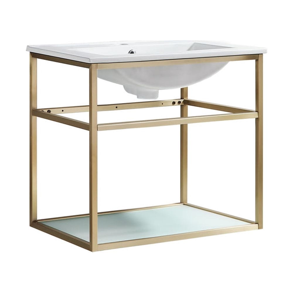 Pierre 24 Single, Open Shelf, Gold Metal Frame Bathroom Vanity