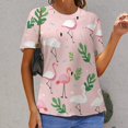 thumbnail image 6 of Flamingo Pattern Womens Tops Women's Fashion Casual Short Sleeve Flower Print Round Neck Pullover Top Blouse, 6 of 6