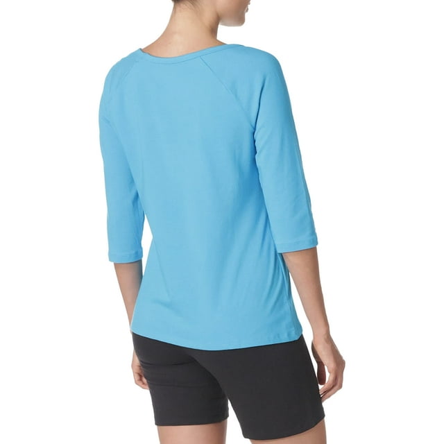 Hanes 00090563950973 T-Shirt à Manches Raglan en Coton Extensible pour Femmes , Turquoise Volant - Moyen