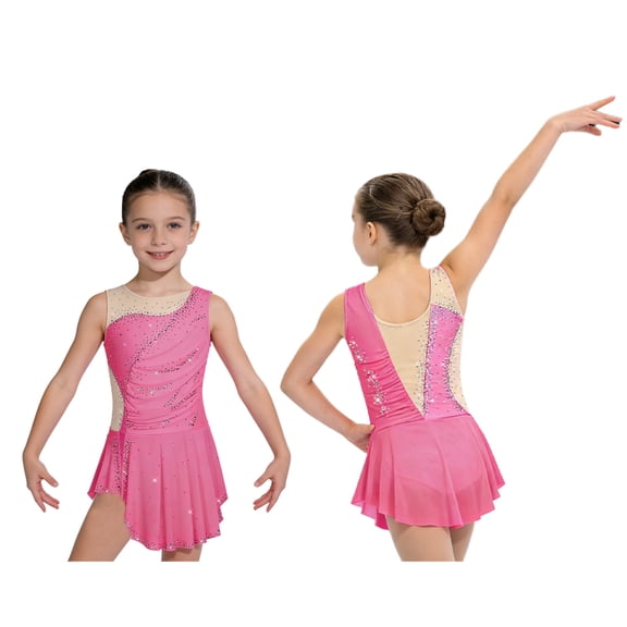 Haitryli Lyrical Dance Clothes for Girls Figure Ice Skating Dress Ballet Dance Leotard Ruched Contemporary Dancewear Hot Pink 6