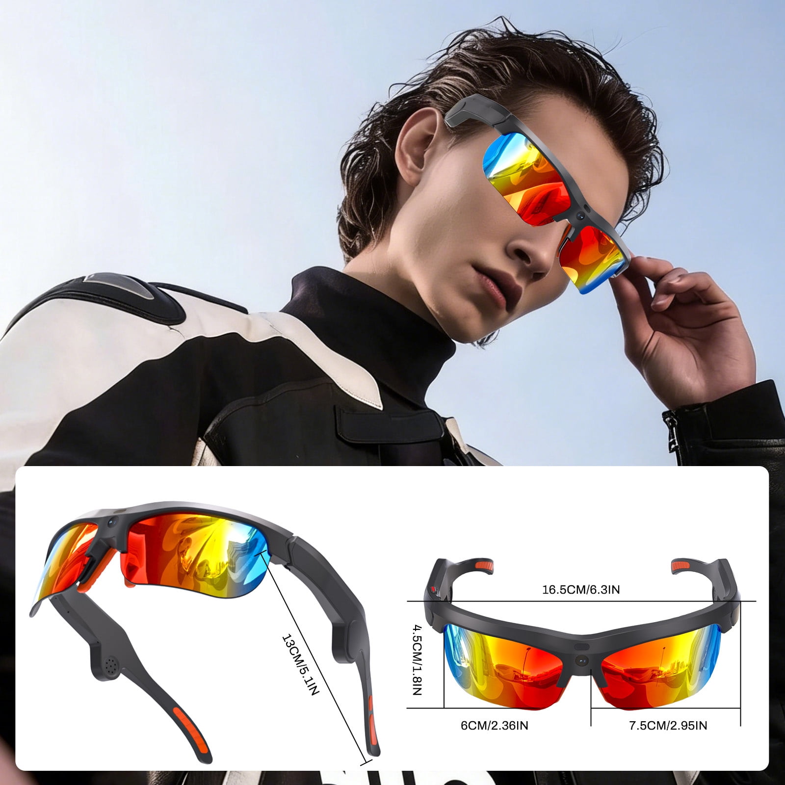 AI Smart Sports Glasses – 20MP Camera, EIS Video, Open-Ear Audio, Real-Time Translation, Photochromic UV400 Lenses for Cycling & Hiking, Red