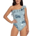thumbnail image 2 of Picia Cute Hippopotamus Pattern Women's One Piece Swimsuits,One Shoulder Swimwear Asymmetric ,Ruffle Monokinis Bathing Suits,High Waisted Flattering Bathing Suits-X-Large, 2 of 8