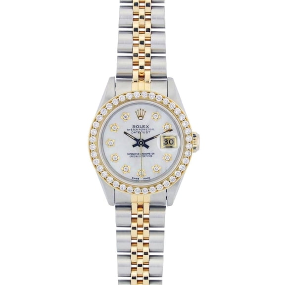 Pre-Owned Rolex Datejust 26MM 6917 Mother of Pearl Diamond Dial Diamond Bezel Two Tone Yellow Gold Jubilee Bracelet 0.8ct