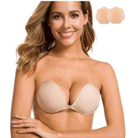 Adhesive Strapless Breast Bra, Reusable Silicone Nipple Cover Pad with  Drawstring,Flesh,C : : Clothing, Shoes & Accessories