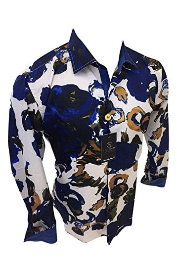 Mens Suslo Couture Designer Shirt Woven Button Up Blue Multicolor Art Design 810-9