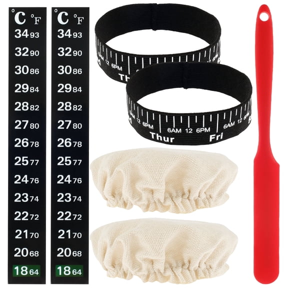 7Pcs Sourdough Jar Replacement Kit & Accessories, Long Silicone Spatula, Bread Thermometer Paper, Feeding Bands, No Jar Included
