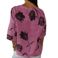 thumbnail image 4 of BRGZLK Womens Cotton Linen Button Down Shirt 2025 Summer Trendy Floral Printed Tee Loose Casual Short Sleeve Round Neck Tops Pink L, 4 of 7