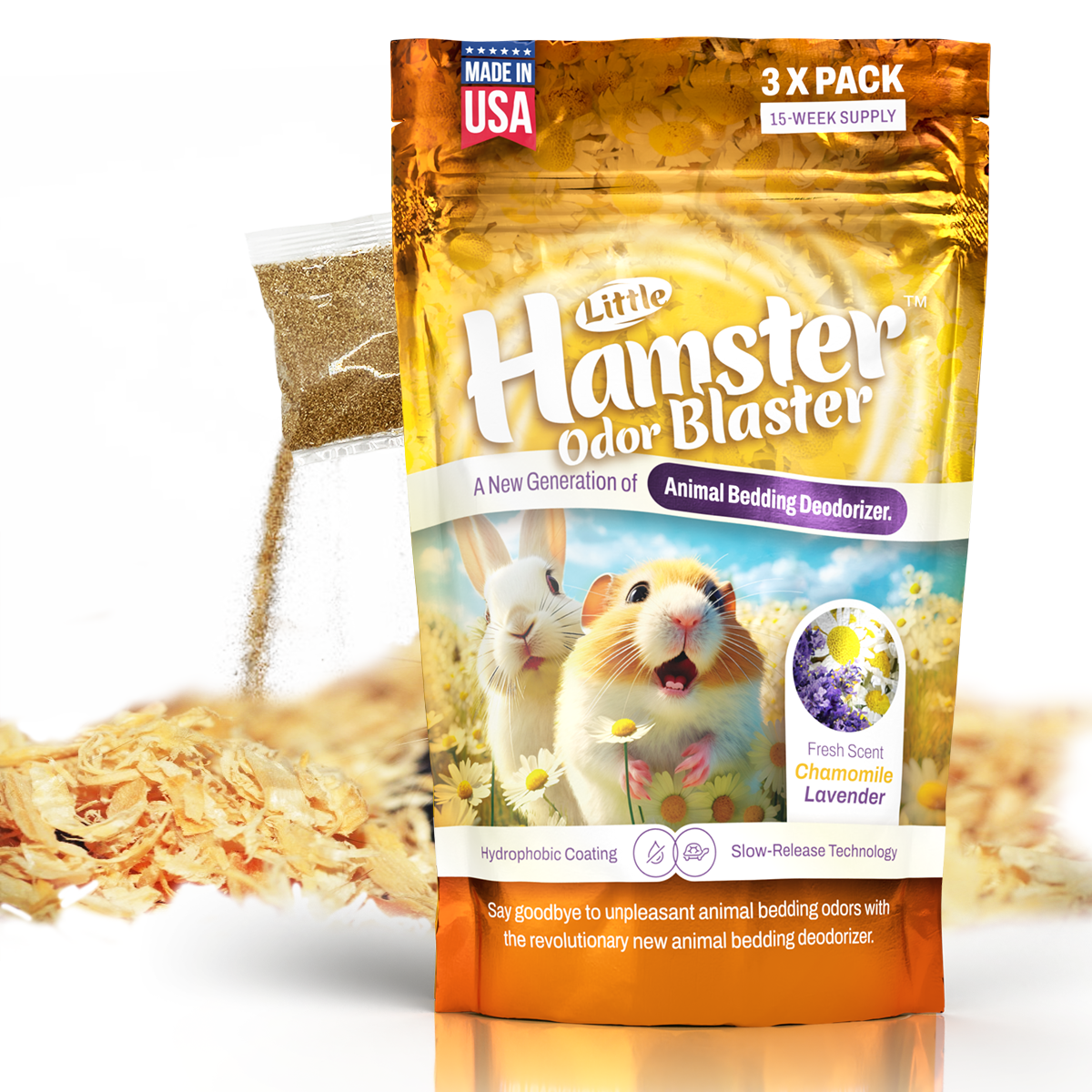 Little Hamster Odor Blaster | a New Generation Of Animal Bedding Deodorizer | Unique Formula for Slow Release | Natural Fresh Scent - Lavender & Chamomile | 3 x 0.5oz bags