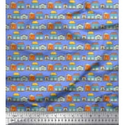 Soimoi Blue Cotton Voile Fabric House Architectural Printed Craft Fabric by the Yard 42 Inch Wide