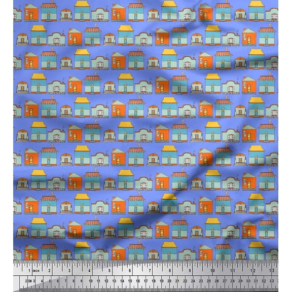Soimoi Blue Velvet Fabric House Architectural Fabric Prints By Yard 58 Inch Wide