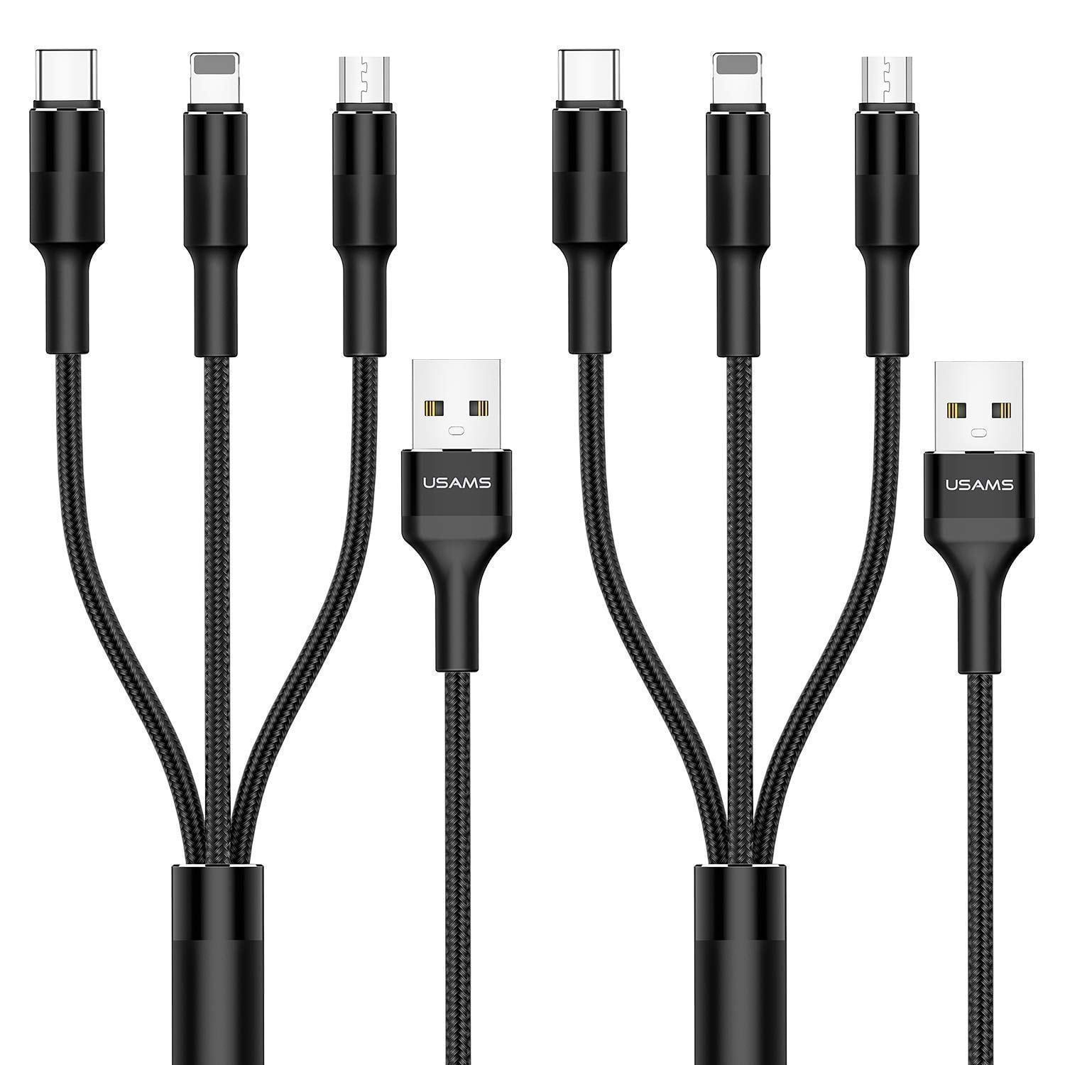 2 Pack] Multi Charging Cable,YO 3 in 1 Nylon Braided Multi USB Cable  Multiple Charger Fast Charging Cord Compatible with Most Smart Phones &  Pads - 5ft/ Black 