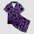 thumbnail image 5 of mgoYE Kids Pajama Set for Girls Girls Silk Satin Pajama Set Halloween Pumpkin Print Short Sleeve Button Shirts and Shorts 2 Piece Sleepwear|Purple 10-11 Years, 5 of 5