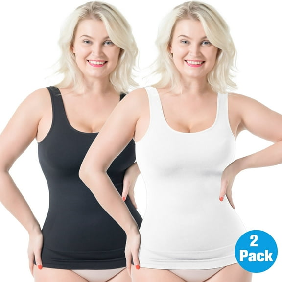 Sheryer 2 Pack Shapewear Camisoles for Women - Tummy Control Tank Tops, Seamless Body Shaper,Sizes S-2XL