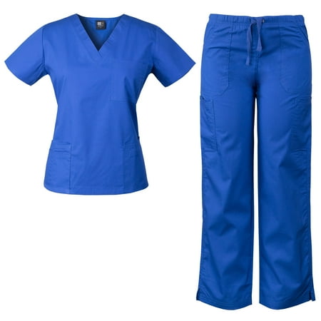 - Womens V-Neck Top and Drawstring Pant Medical Scrub Set, Style 7891