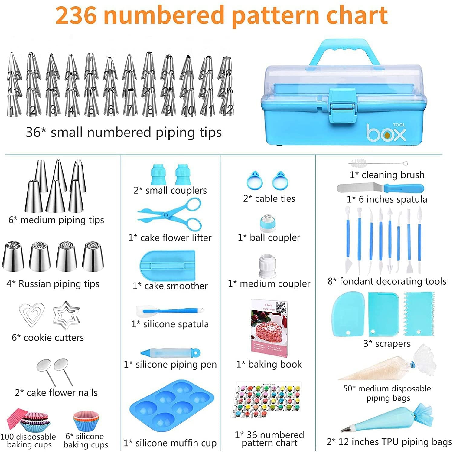 Makmeng Cake Decorating Tools Supplies Kit - 368Pcs Baking Supplies with  Storage Case for Beginners - Icing Piping Bags and Tips Set For Cookies
