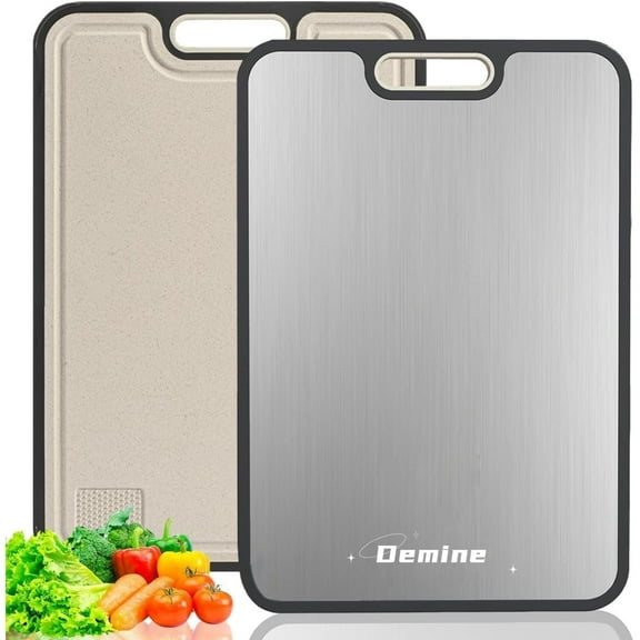 Demine Extra-Large Titanium Cutting Board for Kitchen 15” x 11”, Double Sided, Pure Titanium and Wheat Straw PP, Dishwasher Safe, Non Toxic Chopping Board for Meat, 1 Pack