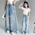thumbnail image 4 of WUANDIXFA Clothes for Teens Girl's Casual High Waist Wide Leg Denim Pants Jeans Junior Jeans for Teen Girls Pink,10-11 Years, 4 of 9