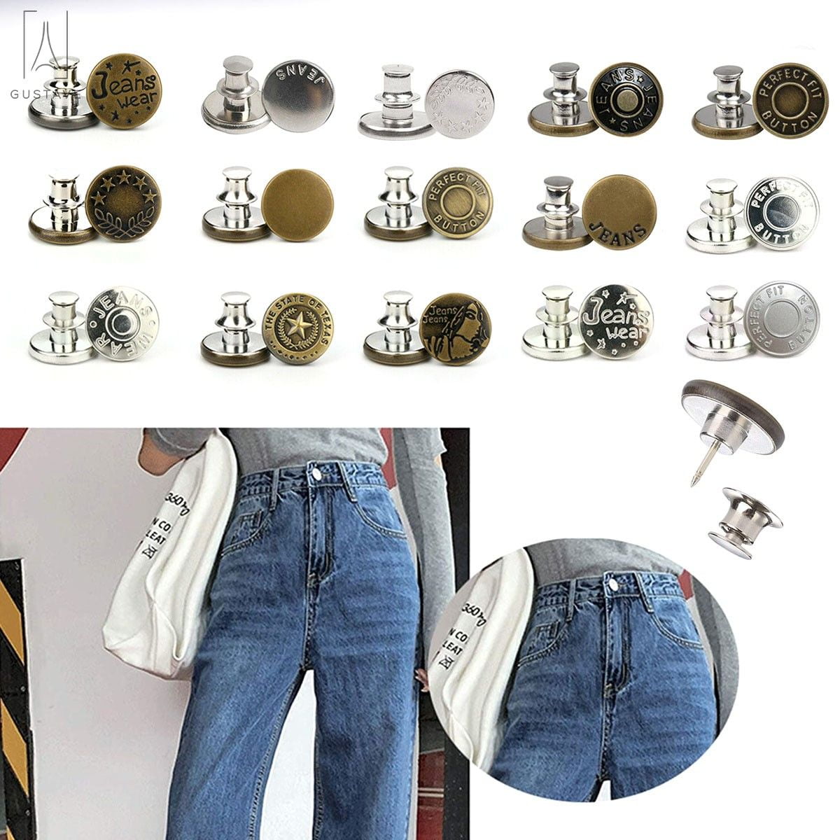 Retractable Instant Jeans Button Pins Replacement Removable No Sew  Stapleless Metal Buttons for Pants Sewing Crafts DIY Clothes V6D3 