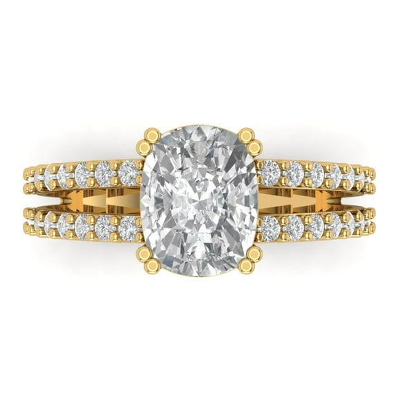 Clara Pucci 14K Yellow Gold 3.48ct Moissanite Solitaire with Accents Ring