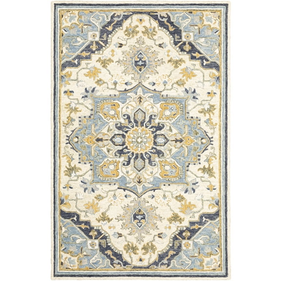Moretti Dulce Area Rug 28402 Casual Blue Bulbs Scrolls 10' x 13' Rectangle