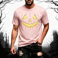 thumbnail image 2 of Mens Halloween Jack O'Lantern Pumpkin Face Print Crew Neck Short Sleeve T-Shirt, Soft Casual Holiday Graphic Tee for Halloween Party Daily Outdoor Wear(Pink,M), 2 of 5