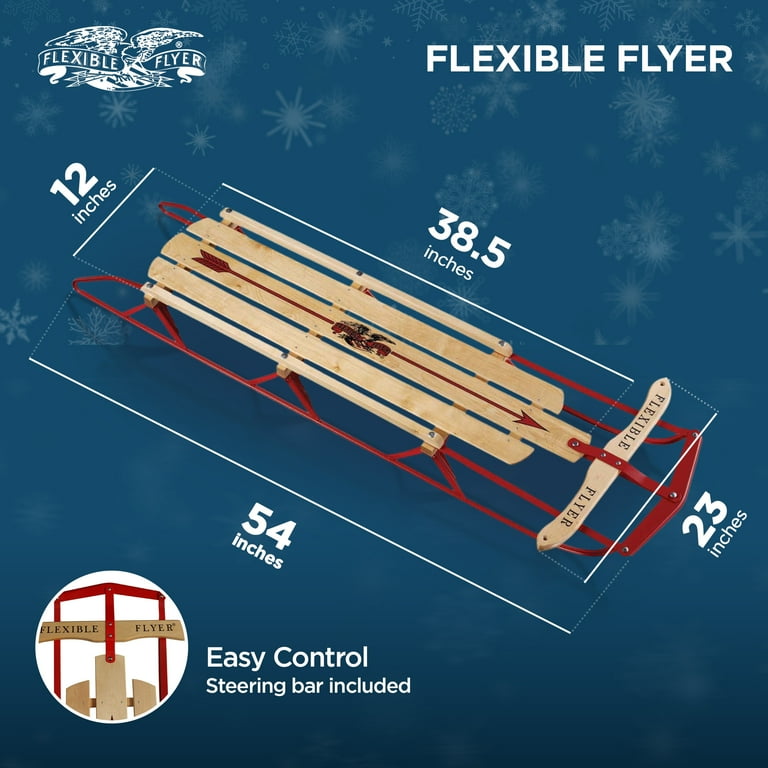 Flexible Flyer 1054 Metal Runner Steel & Wood Snow Slider Sled, 54